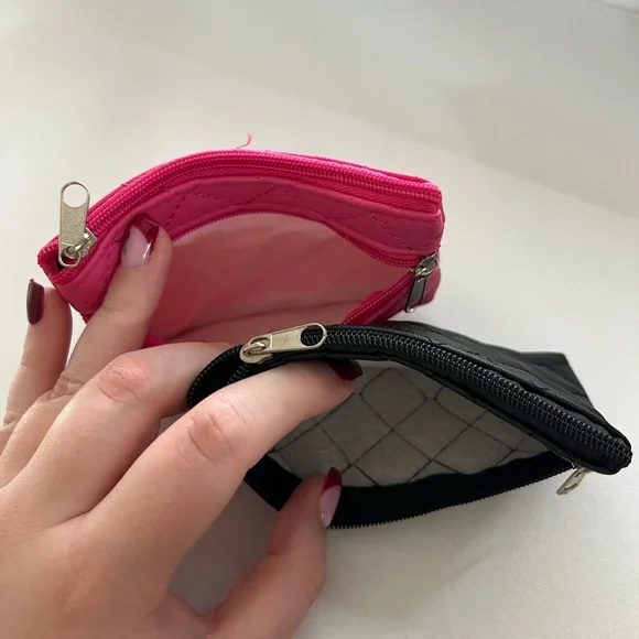 Diamond Quilted Double Zipper Black or Pink Coin Purse - Picture 7 of 10